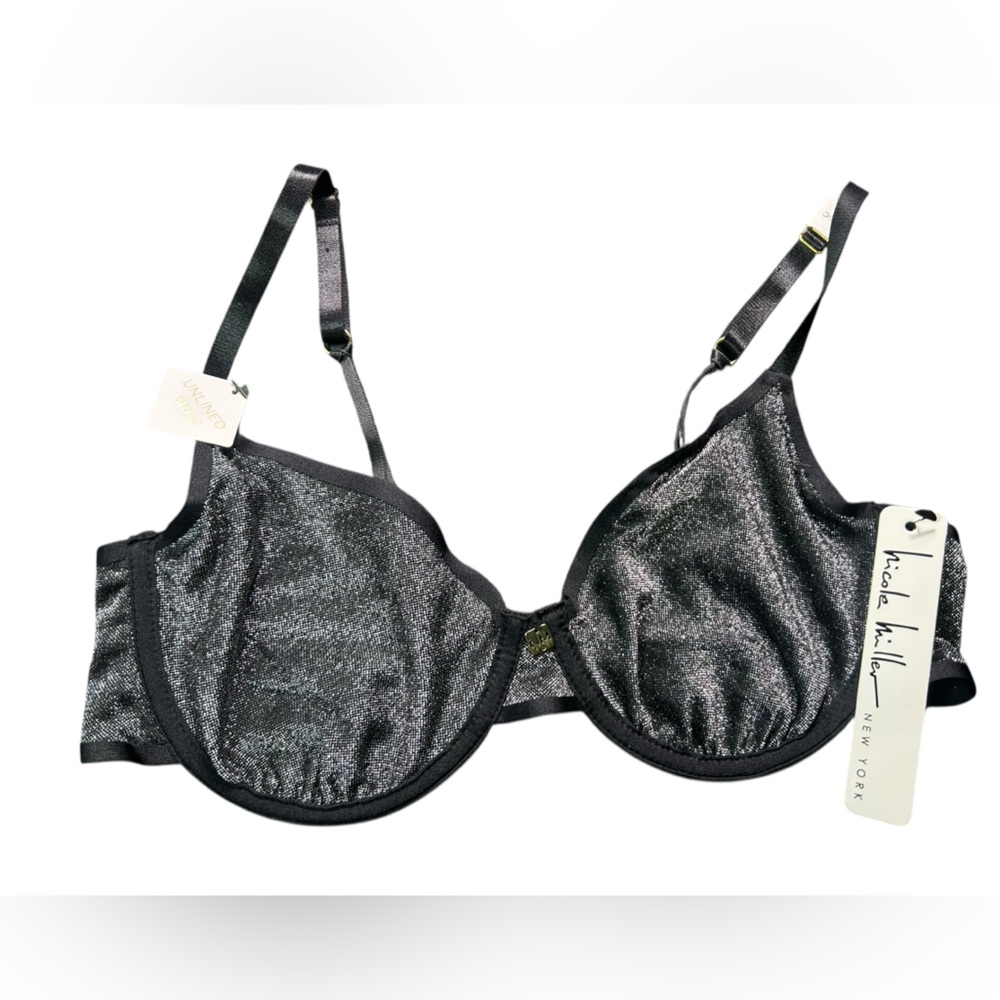 NICOLE MILLER black silver sparkle underwire bra style NM5681 size 36C NWT